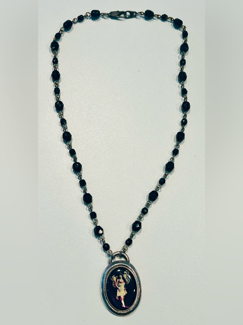 Vintage “Classic Hardware” Black Crystal Art Nouveau Pendant Necklace -